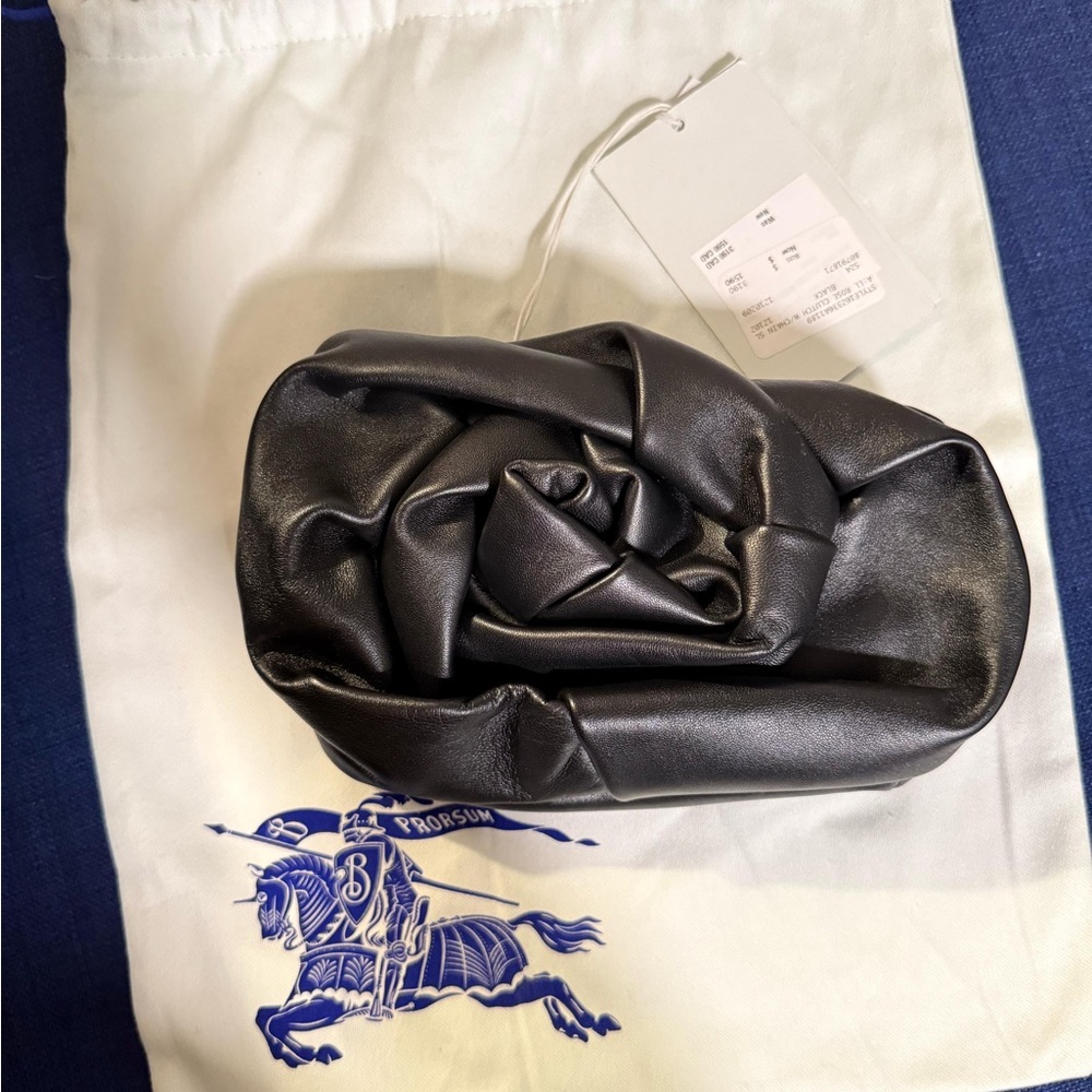 Black Leather Rose Clutch